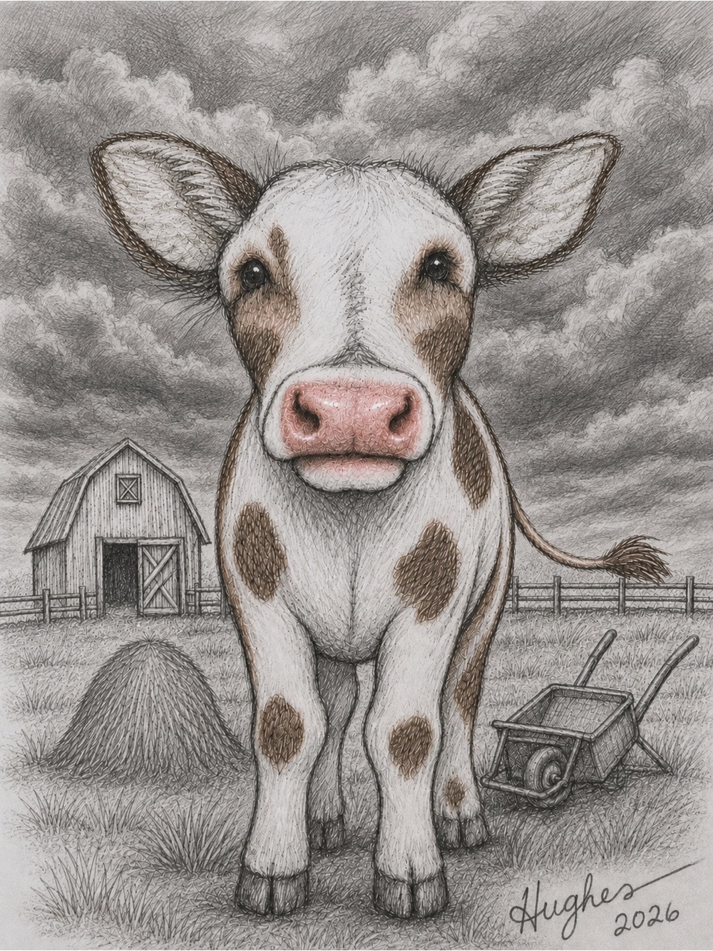 Framed Farmhouse Cow Wall Art - Neutral Brown & White | Signed Artwork | Decore